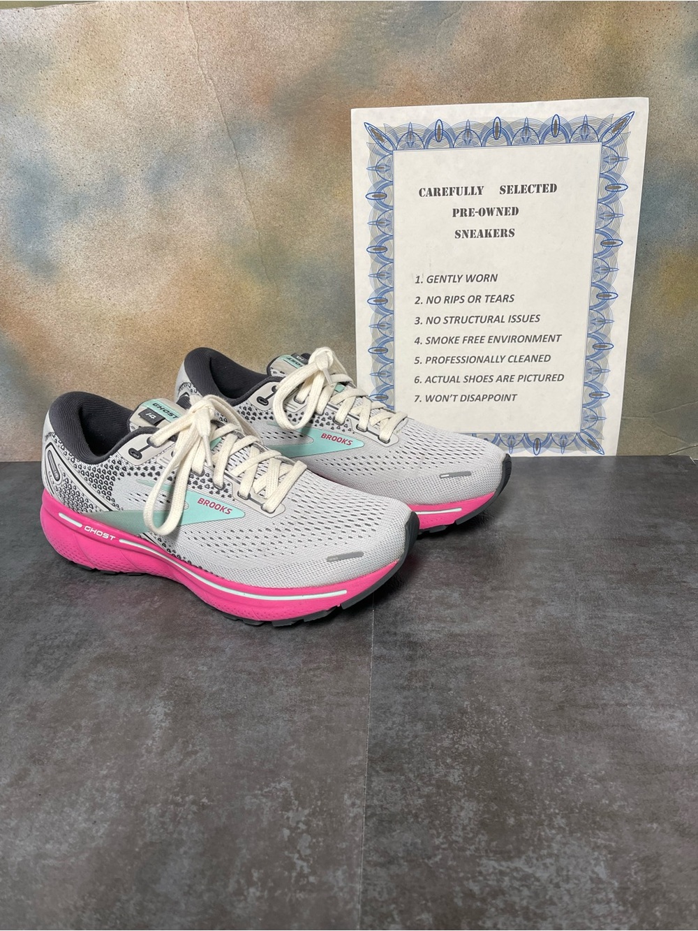 Brooks Ghost 14 Women's Gray/Pink Running Shoes Size 8B - Picture 2 of 16